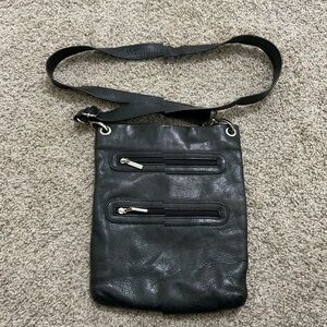 Margot Women's Black Pebbled Leather Triple
Zipper Crossbody Purse Bag